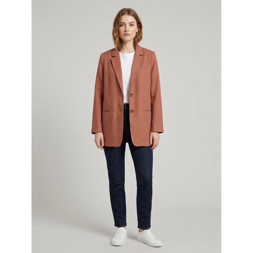 Everlane Linen Lyocell Blazer Terracotta Clay Orange Oversized Jacket Size 8